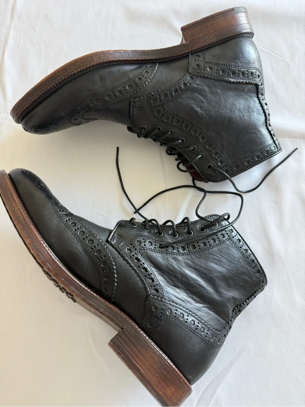 Men's Bed Stu Black Wingtip Lace-Up Boots